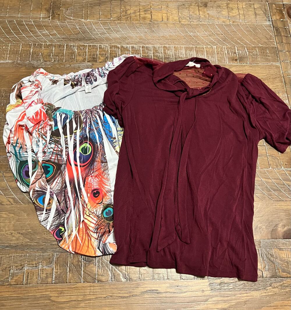 Lot of 2 Women’s Blouses Size Medium Festival Casual Short Sleeve Date Night